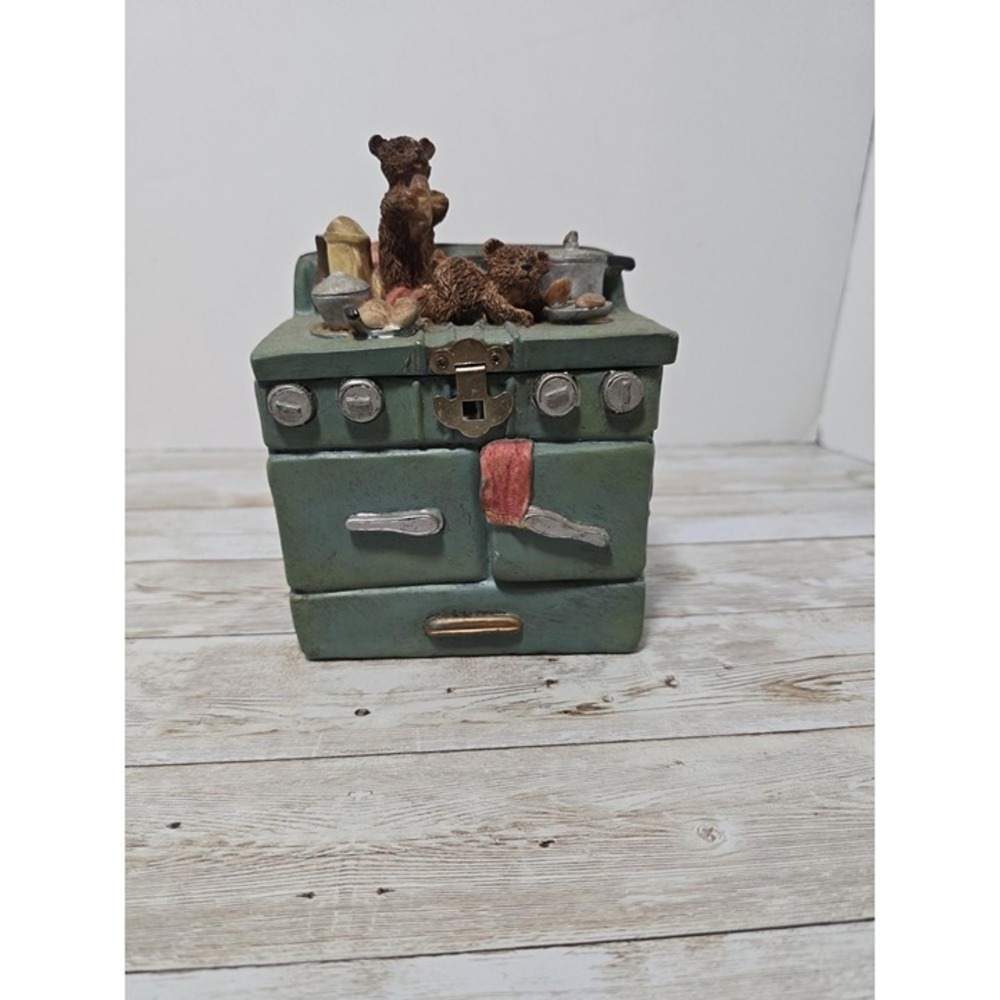 Vintage Bears on a Green Stove Top Eating Bread Coin Piggy Bank